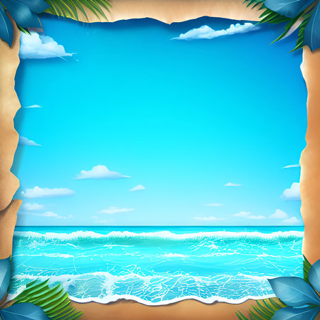 Summer background with tropical beach and blue sky. Eps 10 vector file.の素材