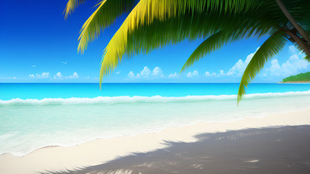 Tropical beach with palm trees. Seascape background.の素材