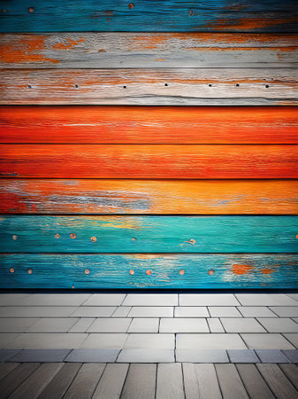 Colorful wooden wall and floor as background. Toned image.の素材