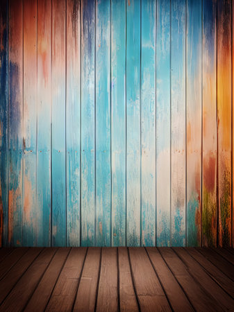 Wooden wall and floor with wood planks, grunge backgroundの素材
