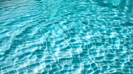 Blue water in swimming pool with sun reflections. Background and texture.の素材