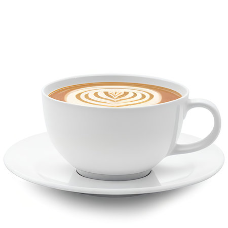 Cup of cappuccino with latte art on white backgroundの素材