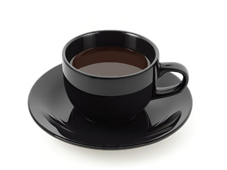 Black cup of coffee isolated on white background. 3d illustration.の素材