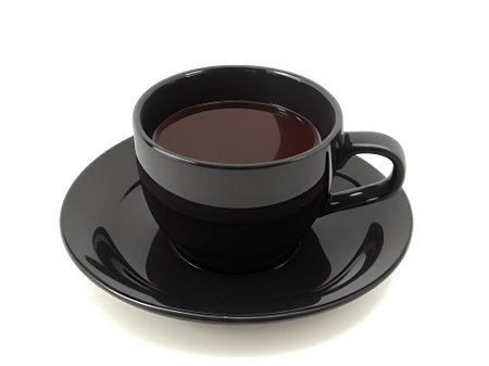 Black cup of coffee isolated on white background. 3d illustration.の素材
