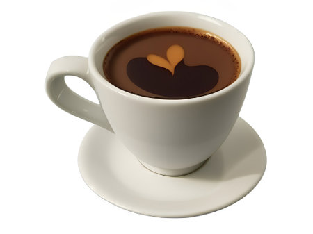 Cup of hot coffee with heart shape isolated on white background.の素材