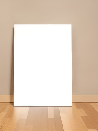 Blank white poster on the wall in empty room. 3d renderingの素材