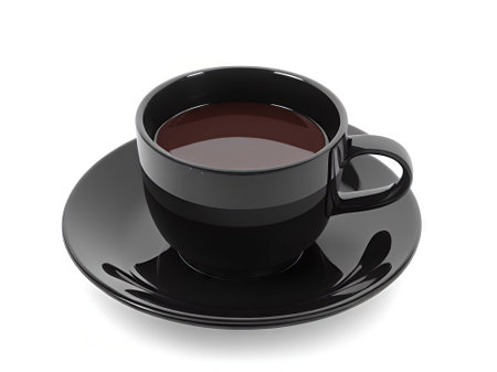 Black cup of coffee isolated on white background. 3d illustration.の素材