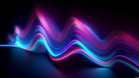 3d rendering of abstract wavy background with glowing lines in itの素材