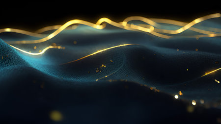 abstract 3d render of glowing particles with depth of field and bokehの素材