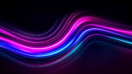 Abstract glowing lines on dark background. Futuristic technology style. Elegant background for business tech presentations.の素材