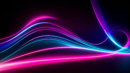 abstract background with blue and pink neon lines on a black backgroundの素材