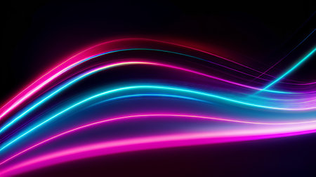 abstract background with purple and blue lines on a black background.の素材