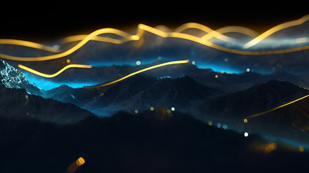 Abstract image of mountains illuminated by led lights. 3D Renderingの素材