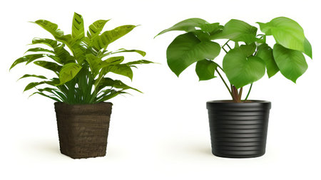 House plants in pots isolated on white background. 3D illustration.の素材