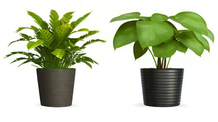 Houseplants in black pots isolated on white background. 3d renderの素材