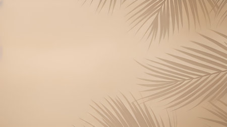 Palm leaf shadow on a beige background. Tropical summer background.の素材