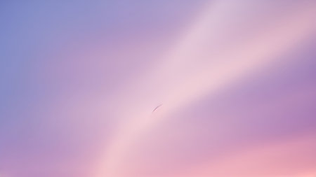 A soft pastel colored gradient background with a bird flying in the skyの素材