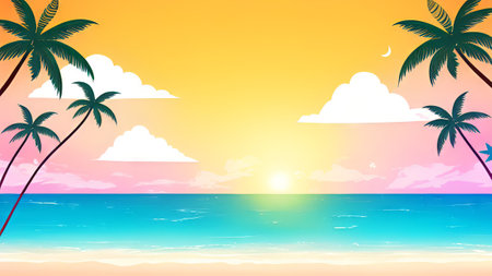 Summer background with palm trees and sea. EPS 10 vector file includedの素材