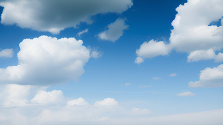 Blue sky background with tiny clouds, 3d rendering. Computer digital drawing.の素材