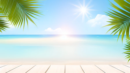 Summer background with tropical beach and sea. Vector illustration. EPS10の素材