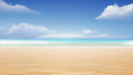 Beach and blue sky with white clouds. EPS 10 vector file includedの素材