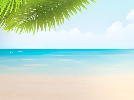 Tropical beach with palm leaves and sand. Vector illustration.の素材