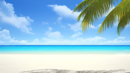 Beautiful tropical beach with coconut palm tree on sand and blue skyの素材
