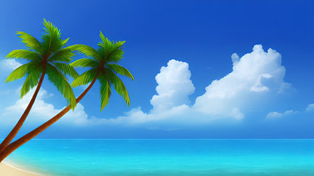 Palm tree on the beach with blue sky. Vector illustration.の素材