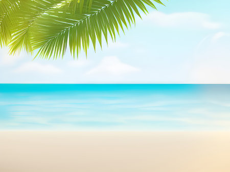 Tropical beach with palm leaves. EPS 10 vector file includedの素材