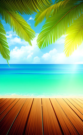 Tropical beach with palm leaves. Vector illustration. EPS10の素材