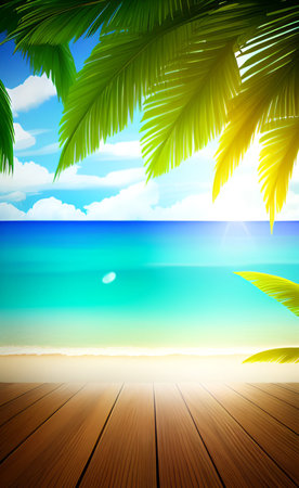 Tropical beach with palm leaves. Vector illustration. EPS10の素材