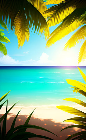 Tropical beach background with palm leaves. EPS10 vector.の素材