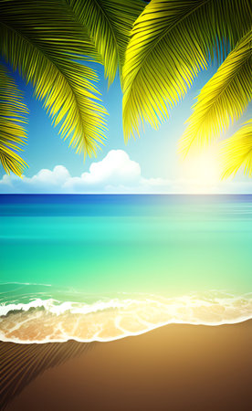Tropical beach background with palm leaves. Vector Illustration.の素材