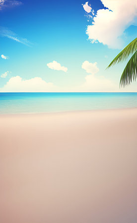 Tropical beach with palm tree and sand. Summer background.の素材