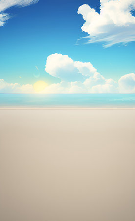 Beach and blue sky with clouds. 3d illustration. Vintage style.の素材