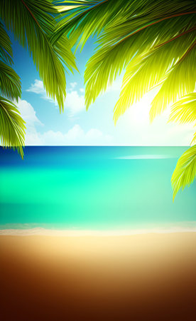 Tropical beach with palm leaves. EPS 10 vector file includedの素材