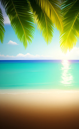 Tropical beach with palm leaves. Summer vacation background. Vector illustration.の素材