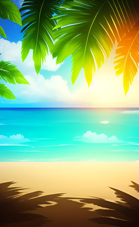 Tropical beach background with palm leaves. EPS 10 vector file includedの素材