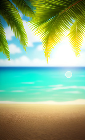 Blur tropical beach with palm leaves. Summer background. Vector illustration.の素材