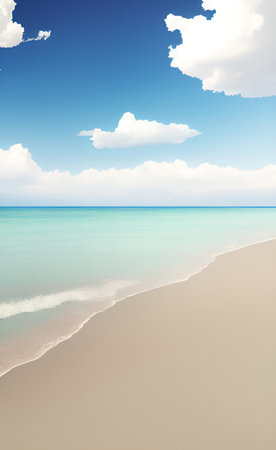 beach and tropical sea under blue sky with white clouds, nature backgroundの素材