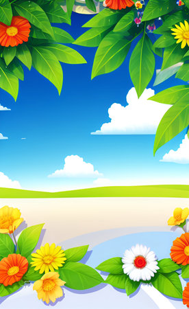 Summer background with flowers and green leaves. Eps 10 vector file.の素材
