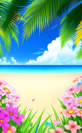 Summer background with palm leaves and flowers. EPS10 vector file includedの素材