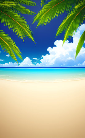 Tropical beach with palm trees and sand. Vector illustration.の素材