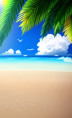 Tropical beach with palm leaves. EPS 10 vector file includedの素材