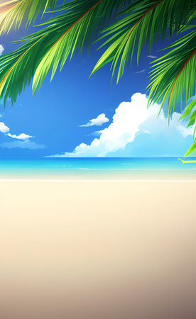 Beach background with palm leaves and blue sky. Vector illustration.の素材