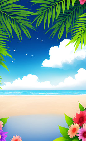 Summer background with palm leaves and flowers. EPS10 vector file includedの素材