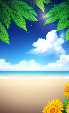 Beach background with sunflowers. EPS 10 vector file includedの素材