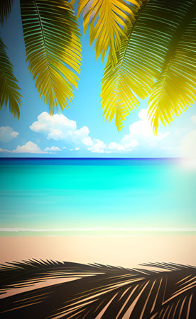 Tropical beach with palm leaves and sea. Vector illustration.の素材