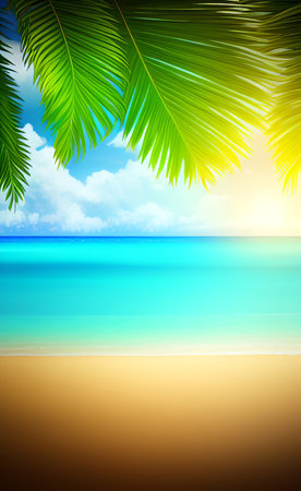 Tropical beach background with palm leaves. EPS10 vector.の素材