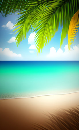 Tropical beach with palm leaves. EPS10 vector file includedの素材